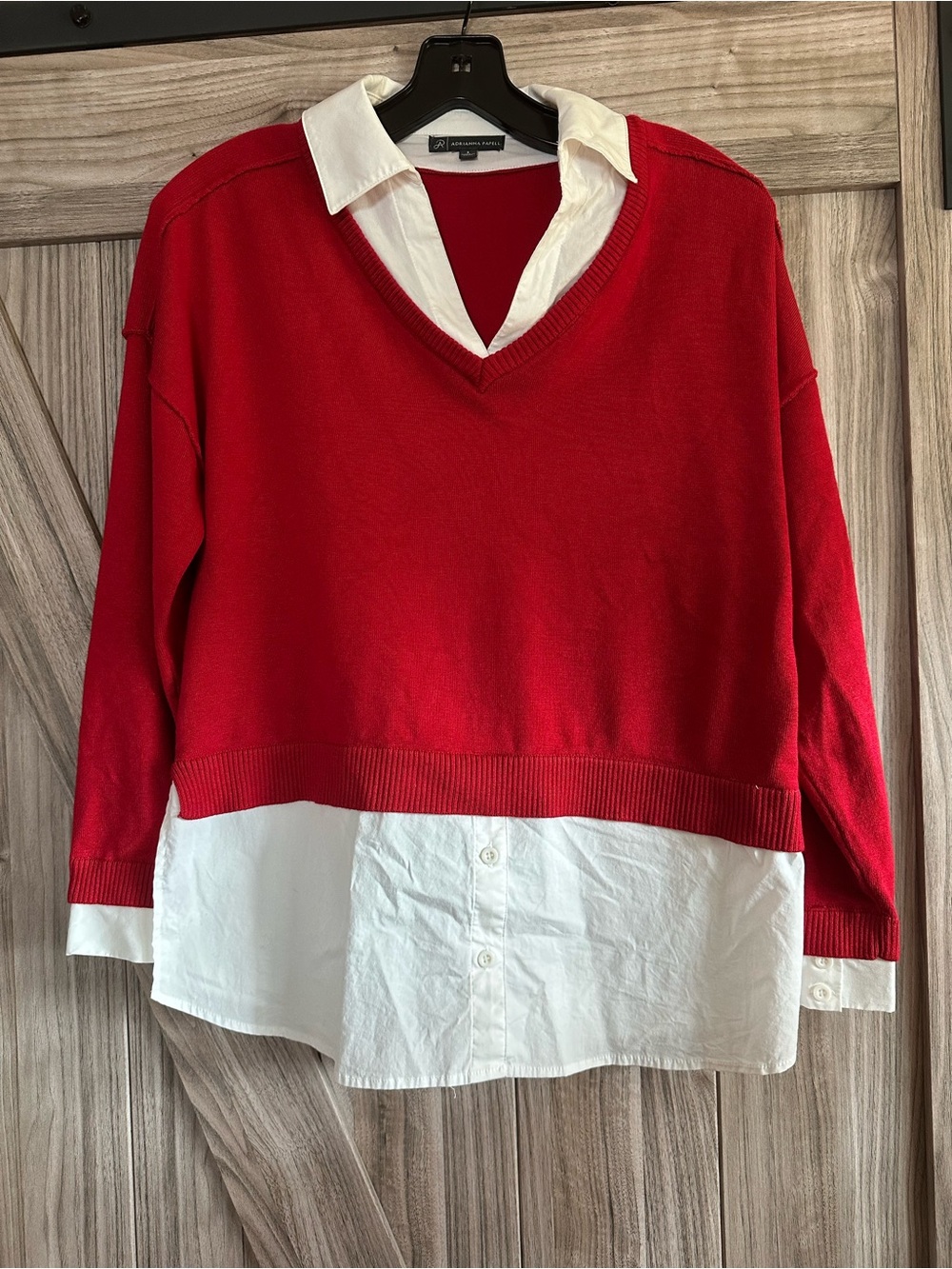 Adrianna Papell Layered Sweater Red & White Preppy Like New! Small Size